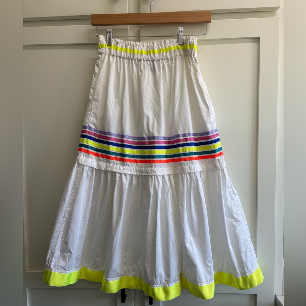 Mira Mikati Rainbow Stripe Neon Trim Tiered Midi Skirt US 6 festival - Picture 3 of 8